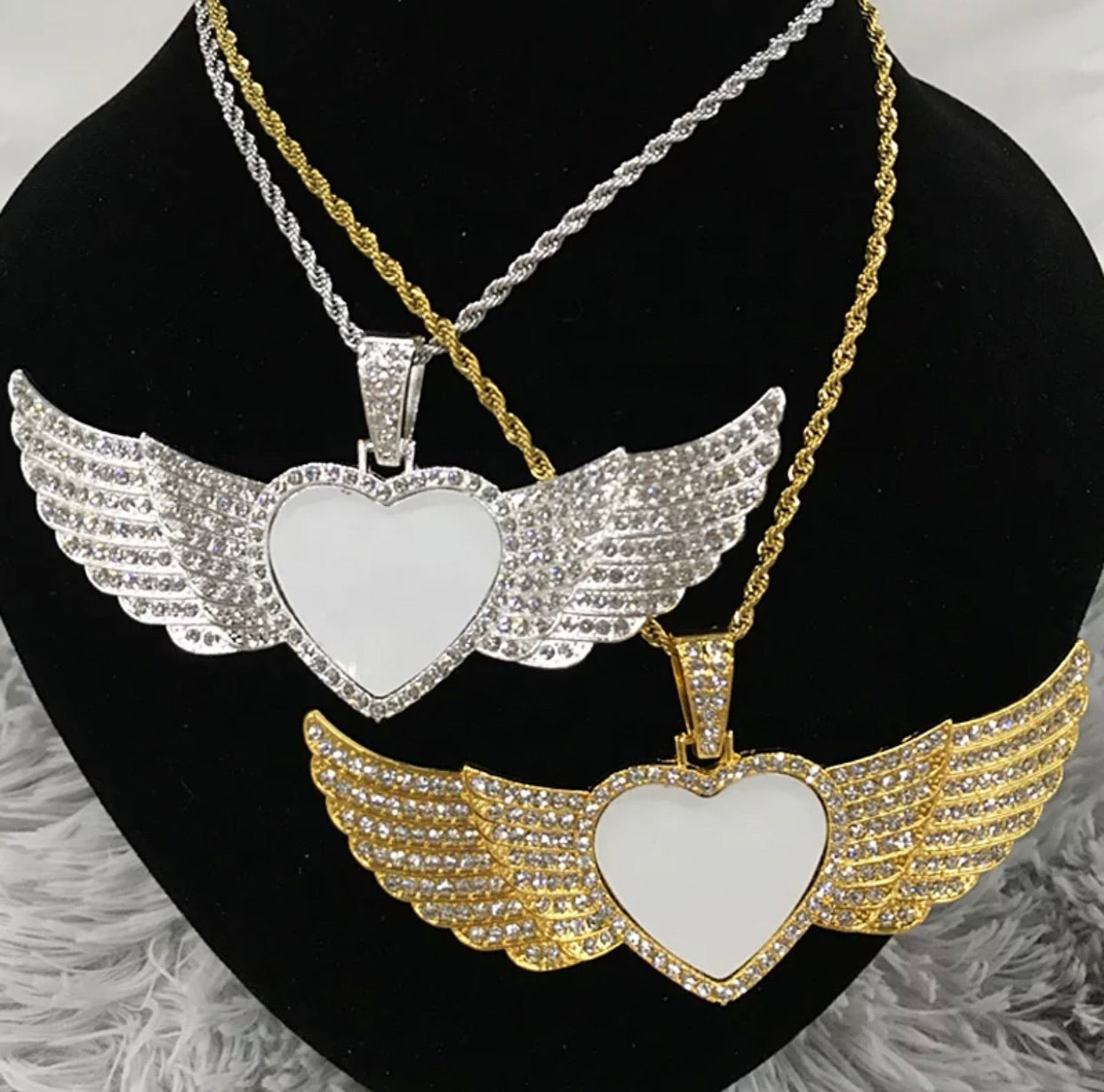 Necklace Large Angel Wing Necklace Sublimation Lots of Bling Gold